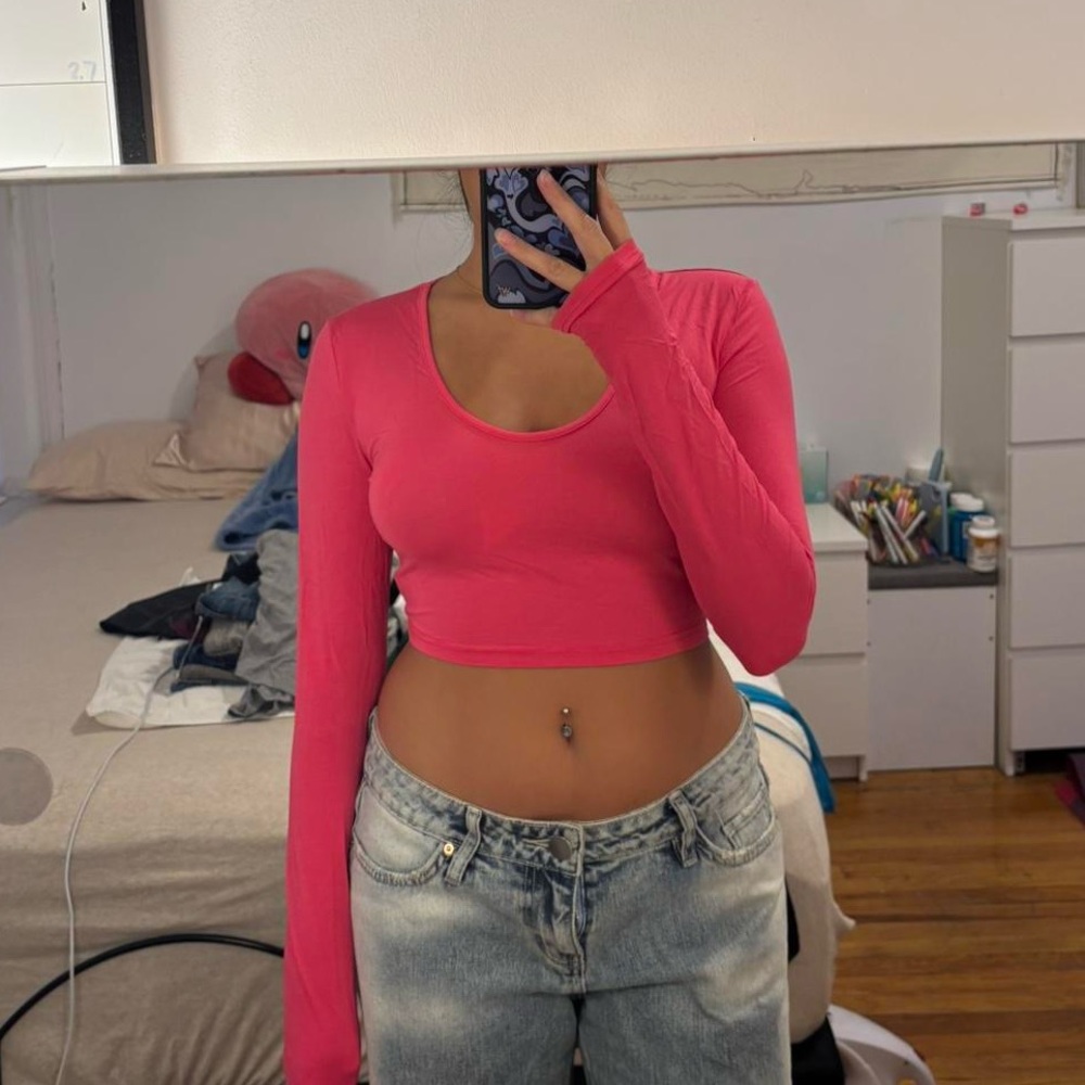 SHEIN Bright Pink Long Sleeve Bodysuit